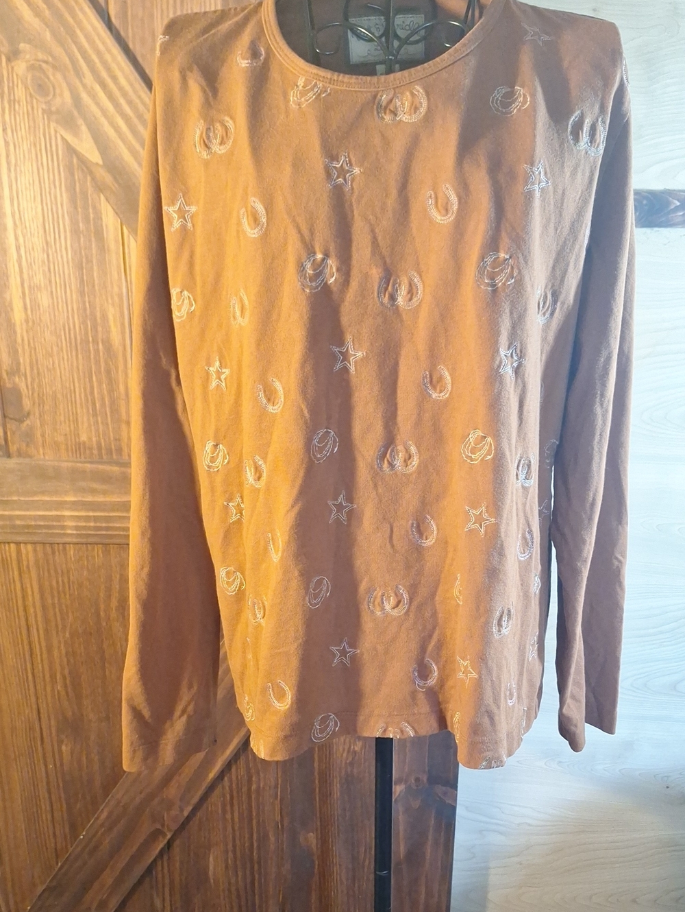 Women's Long-Sleeve Embroidered Rust Shirt